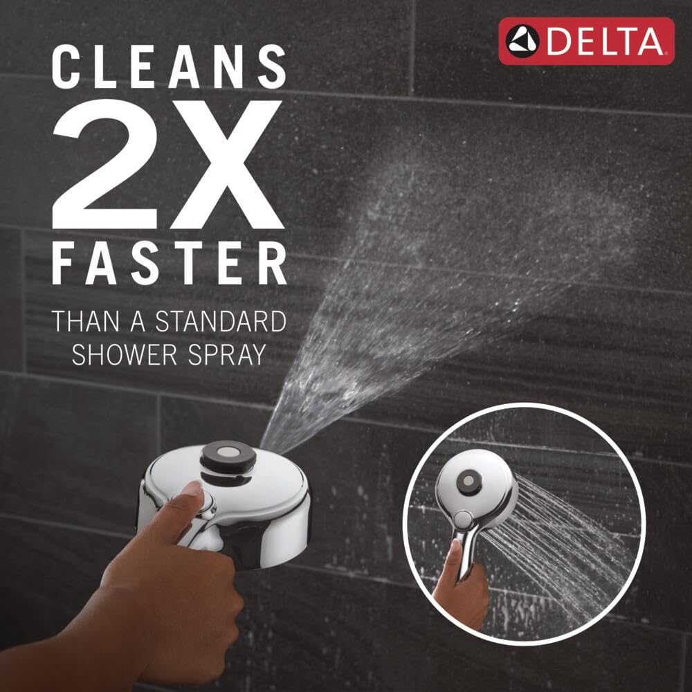 Delta 6-Setting PivotPro 3-in-1 Combination Shower Head with ProClean Spray, Chrome Round Shower Head Rainfall with Handheld Spray, 1.75 GPM, Chrome 75649