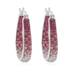 Savlano 14K White Gold Plated Inside Out Crystal Hoop Earrings For Women (Pink-White)