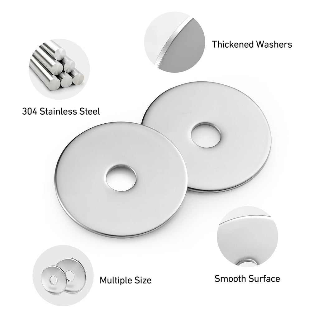 BNUOK 23PCS 1/4" x 2" Fender Washers, 304 Stainless Steel 18-8, Thickened 1/4 Fender Washer,1/4" ID x 2" OD