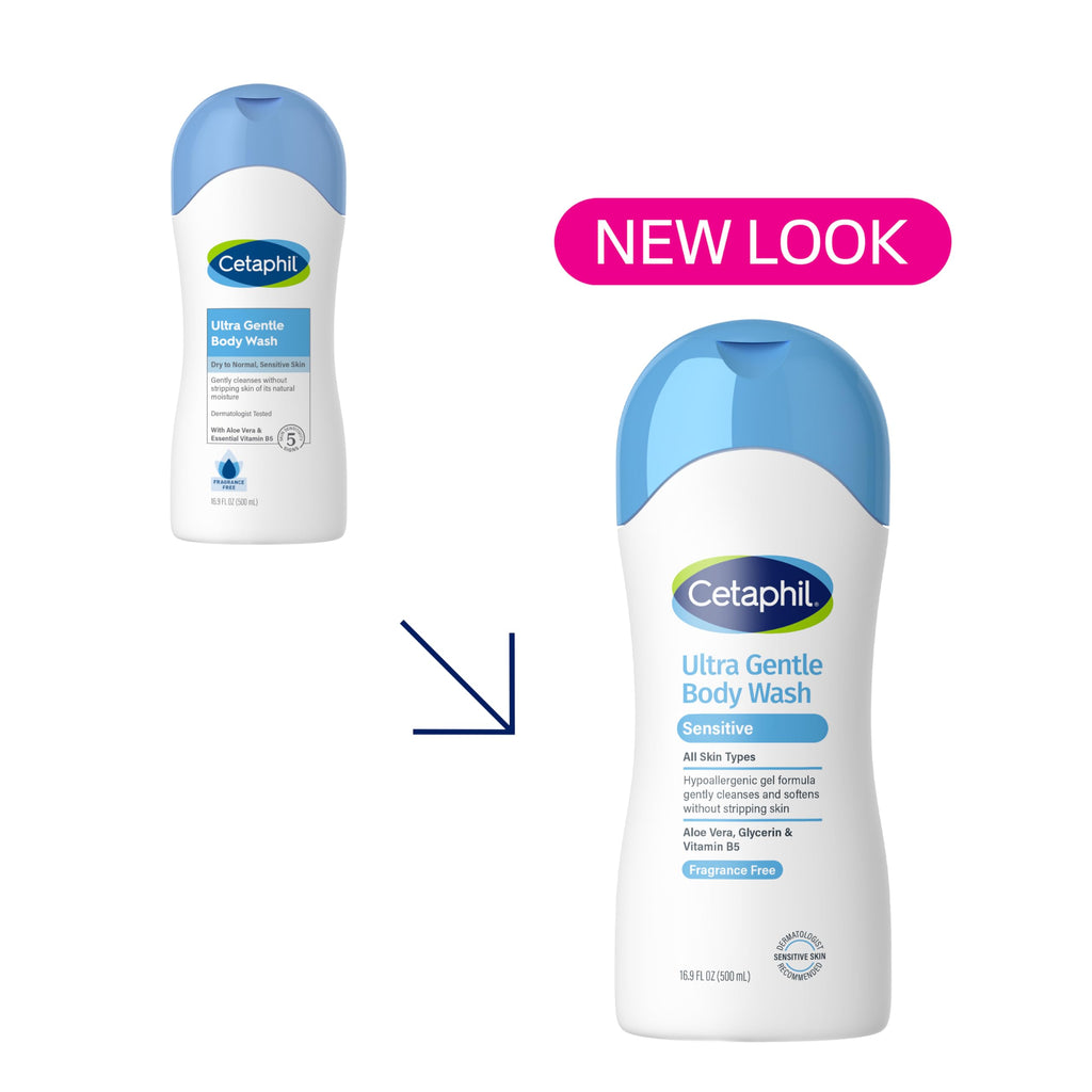 Cetaphil Ultra Gentle Body Wash, For Dry to Normal, Sensitive Skin, 16.9oz Pack of 3, Aloe Vera, Vitamin B5, Hypoallergenic, Paraben Free, Fragrance Free, Dermatologist Tested