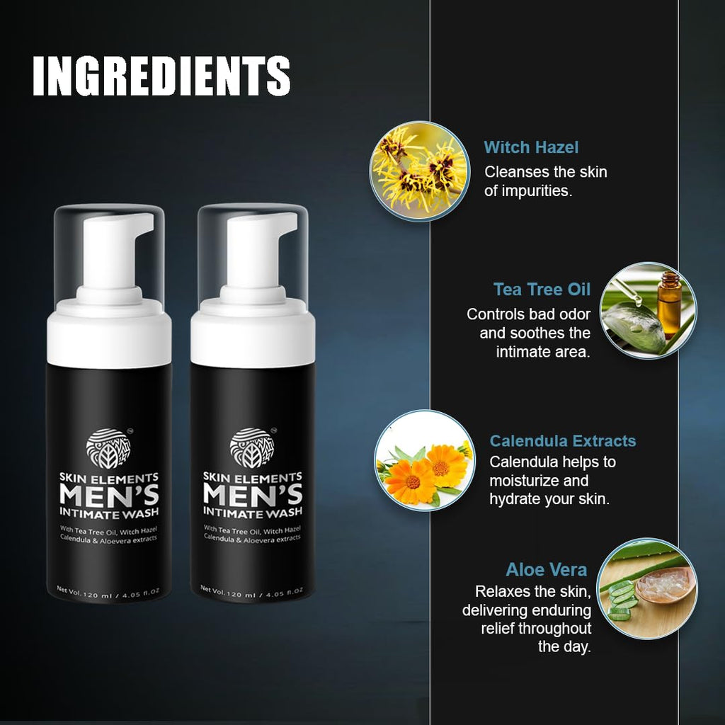 Skin Elements Intimate Wash for Men with Tea Tree Oil (Combo) | pH Balanced Foaming Hygiene Wash | Control Bad Odor & Unwanted Sweat | Refreshes Intimate Area | 240 ml | Pack of 2