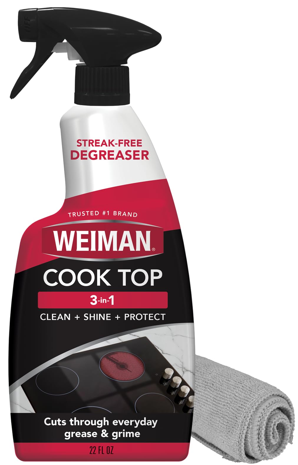 Weiman Daily Cooktop Cleaner with Microfiber Cloth Included for Glass Ceramic and Induction Cook Tops, 22oz