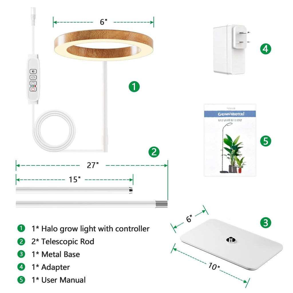 LPMZMBL One Head Grow Light for Indoor Plants Full Spectrum - Floor Standing Plant Lamp with Auto Timer 6/12/18H, 5-Level Dimmable & Adjustable Height 16.5-68in for Large Tall Plants |Faux Wood Design