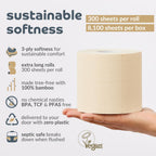 Bumboo Bamboo Toilet Roll 24 Pack | Unbleached Toilet Paper 3 ply, 300 Sheets | Eco Toilet Rolls | Plastic-Free, Soft, Strong & Sustainable Toilet Tissue, Beige