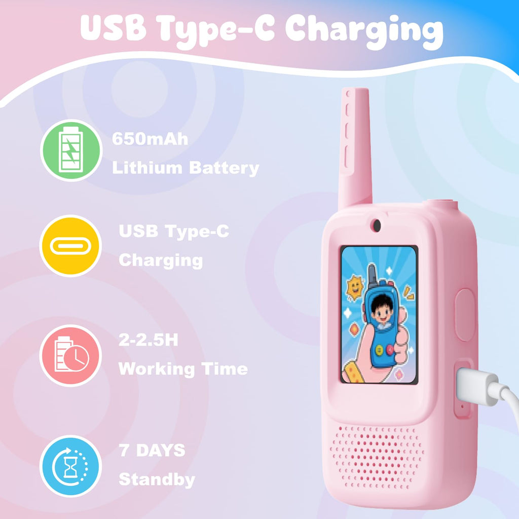 Video Walkie Talkies for Kids, 2 Pack Rechargeable Walkie Talkies with Screen, Indoor Outdoor Toy for 3 4 5 6 7 8 9 10 Year Old Girl, Christmas Birthday Gifts for Girls Age 3-12 (Pink)