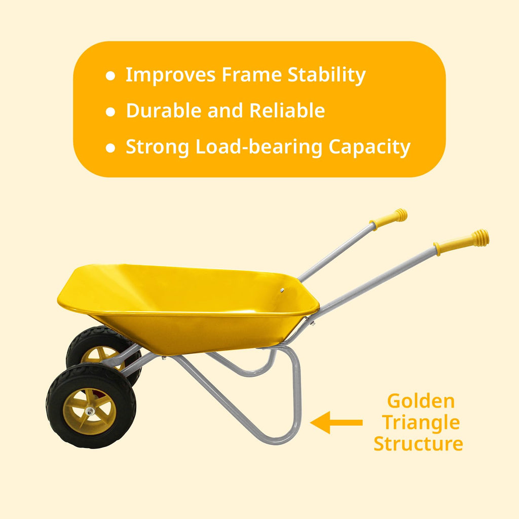 Kids Gardening Tool Set Wheelbarrow 2 Wheel Metal Wheelbarrow Toys (Yellow)