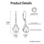 VESHON Celtic Knot Pearl Earrings for Women - 925 Sterling Silver Dangle Leverback Earrings with 9mm Freshwater Pearl Jewelry Gifts, White Gold Plated