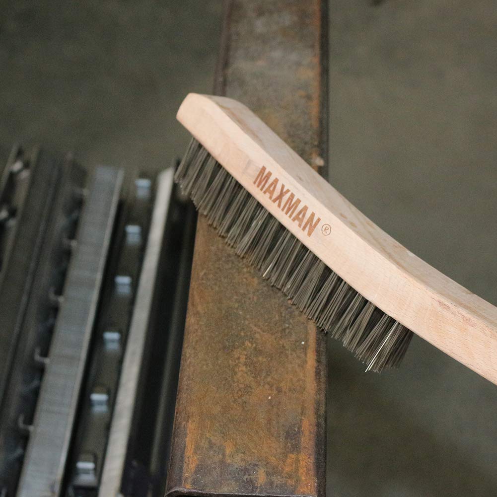 MAXMAN Wire Brush, 14" Stainless Steel Bristle, Heavy Duty Rust Remover