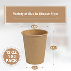 Lamosi 100 Count 12 oz Paper Cups, Disposable Kraft Paper Coffee Cups 12 Ounce for Hot/Cold Beverages, Water, Party, Picnic, Travel, Events