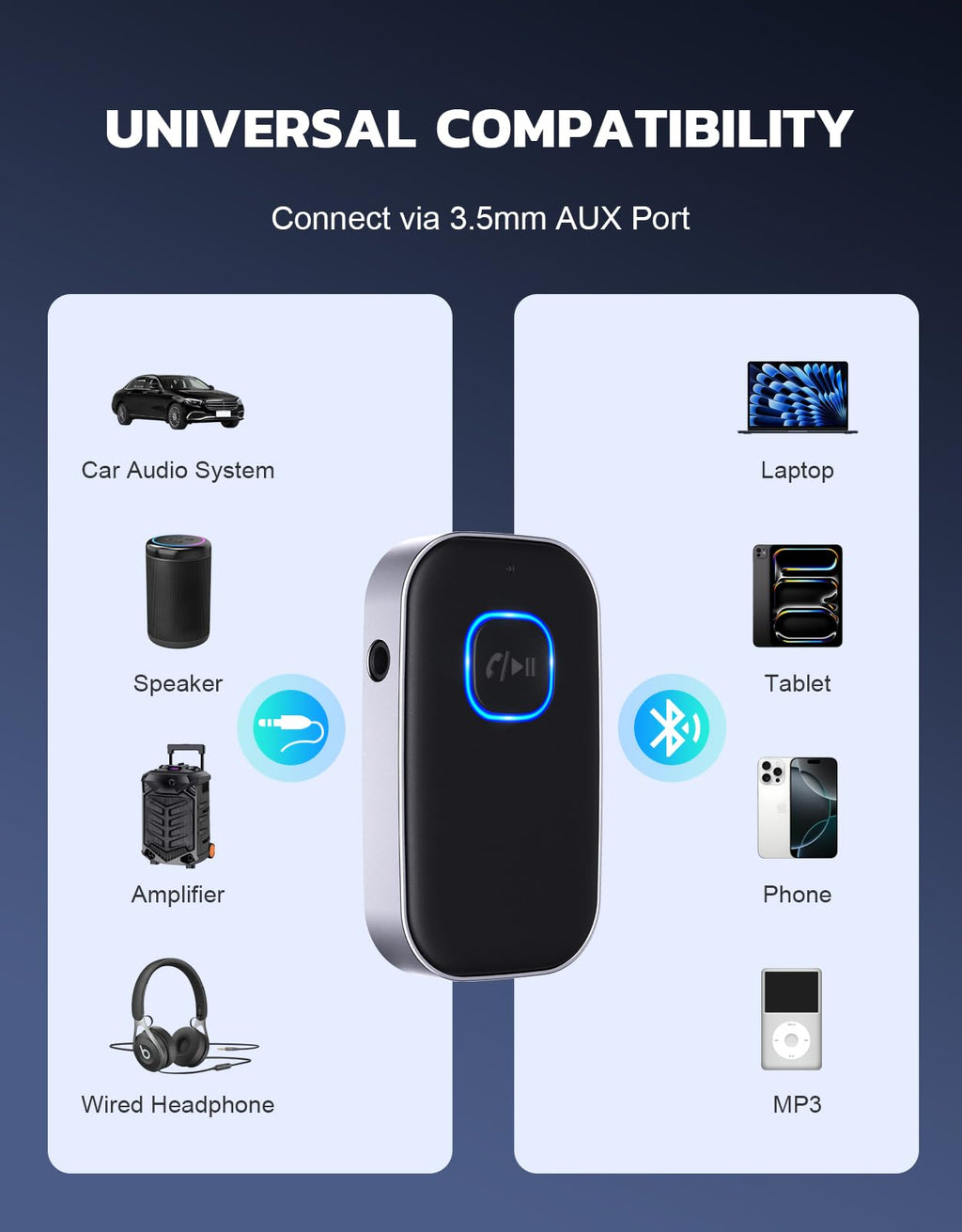 COMSOON Bluetooth Receiver for Car, 3.5mm AUX Bluetooth Car Adapter