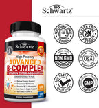 Vitamin B Complex with Vitamin C for Maximum Absorption - Methylcobalamin b12 & Folate Folic Acid Supplement - B1 B2 B3 B5 B6 B7 B9 for Immune Energy & Nervous System Support - Non-GMO, 120 count