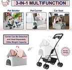 LPOTIUS 3-in-1 Pet Stroller for Small Dogs and Cats, Folding Lightweight Dog Stroller with Detachable Carrier Portable Cat Puppy Jogging Stroller with Cup Holder and Storage Basket, 4 Wheels