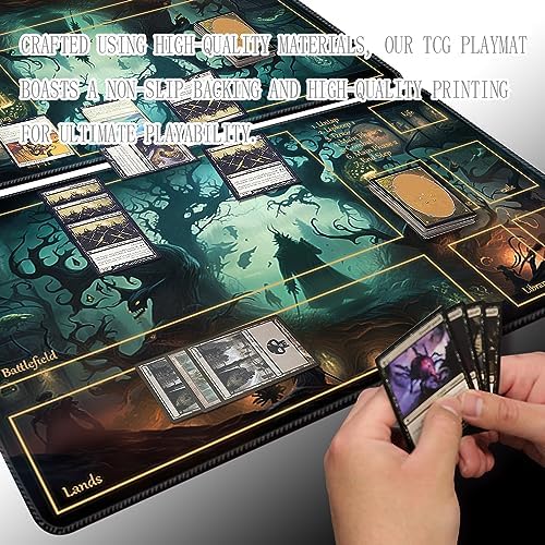 MTG Playmat Size 24x14in Free Storage Bags Non-Slip Backing Printing, Ideal for Card Game Enthusiasts TCG Playmat (with Zone,High-Tech)