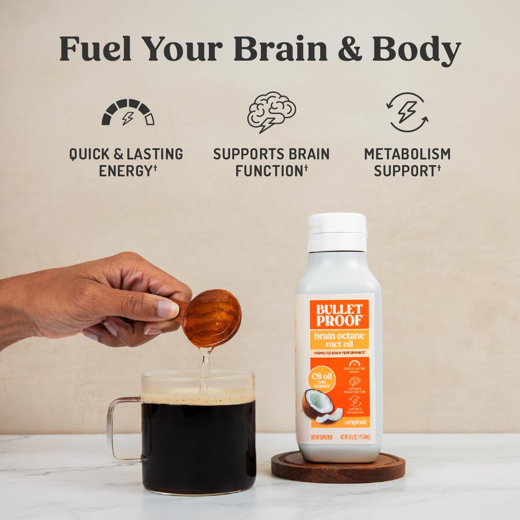 Bulletproof Coconut Brain Octane C8 MCT Oil, 16 Ounces (Pack of 3), Premium Keto Supplement for Sustained Energy, Brain and Body Fuel, Unflavored, Add to Coffee and Smoothies, Packaging May Vary