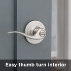 Kwikset Tustin Interior Privacy Door Handle with Lock, Door Lever For Bathroom and Bedroom, Satin Nickel Reversible Keyless Turn Lock, with Microban Protection