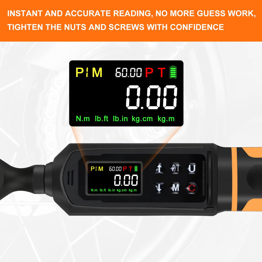 Uharbour Digital Torque Wrench 3/8" Drive, 0.66-44.29Ft.lbs/0.9-60Nm Range, Electric Torque Wrench with Dual Direction Ratchet, ±1% Accuracy with Vibration, Buzzer and LED Alert