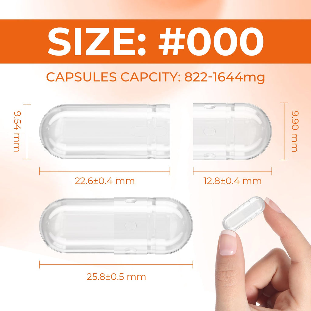 Angtai JN Empty Gelatin Capsules Size 000 Pill Gel Caps Pure Bovine Clear (500 Count) Gluten Free, Non-GMO, Halal Certified Filling Kit with 2 Spoons for DIY Your Own Supplements