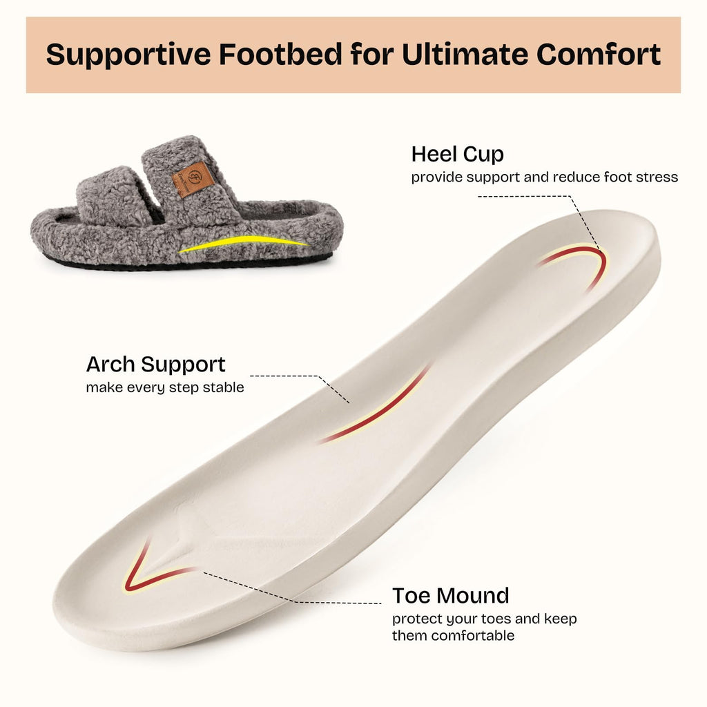 EverFoams Womens Fuzzy Open-toe Slippers Indoor Cool Gray,9-10 US