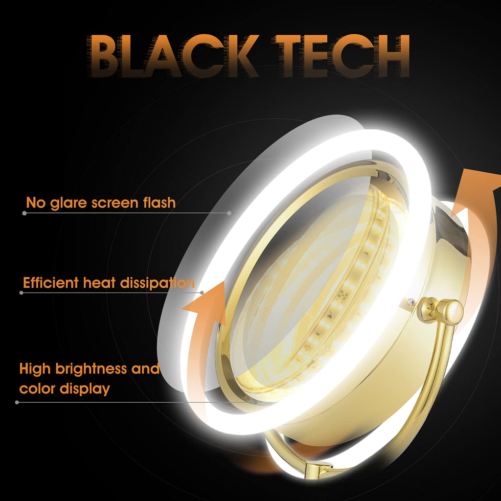 GURUN 8.5 Inch Tabletop LED Lighted Makeup Mirror with 7X Magnification Double Sided Vanity Mirror Plug Power Gold Finish M2208DJ(8.5in,7X)