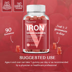 Iron Gummies Supplements for Women & Kids - Multivitamin with Iron for Blood Oxygen, Great Tasting Gummy Vitamins with Vitamin C for Max Absorption - Vegan Chewable, Peach Flavor(3 Packs)