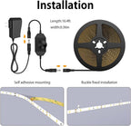 Warm LED Strip Lights,Onforu16.4ft Dimmable Strip Lighting,3000K 5m 12v Tape Light, 2835 LEDs Flexible Warm White Rope Light for Home,Kitchen,Under Cabinet,Bedroom, Christmas Decor, Non-Waterproof