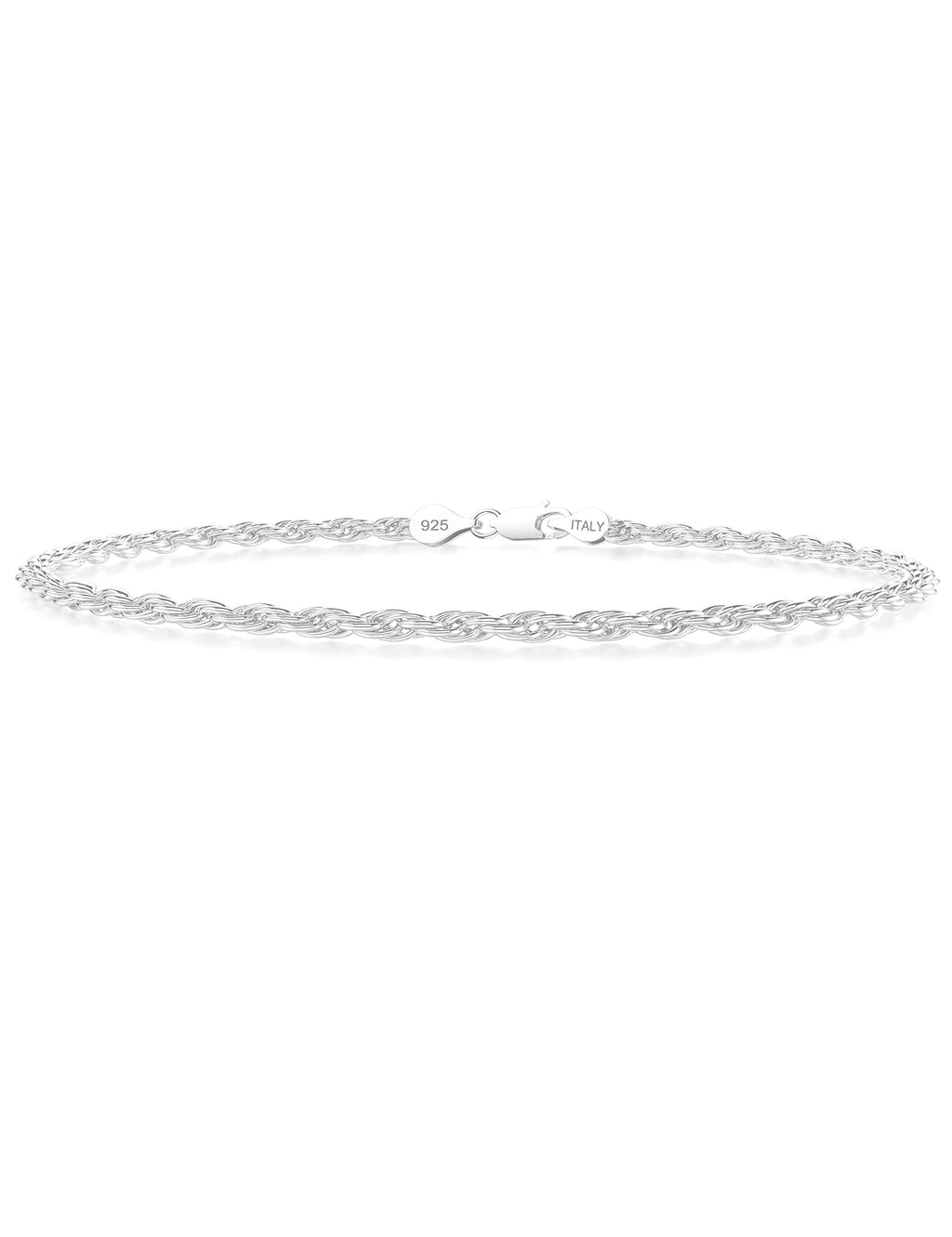 925 Sterling Silver Rope Chain Bracelet 2mm Silver Bracelet for Men Women