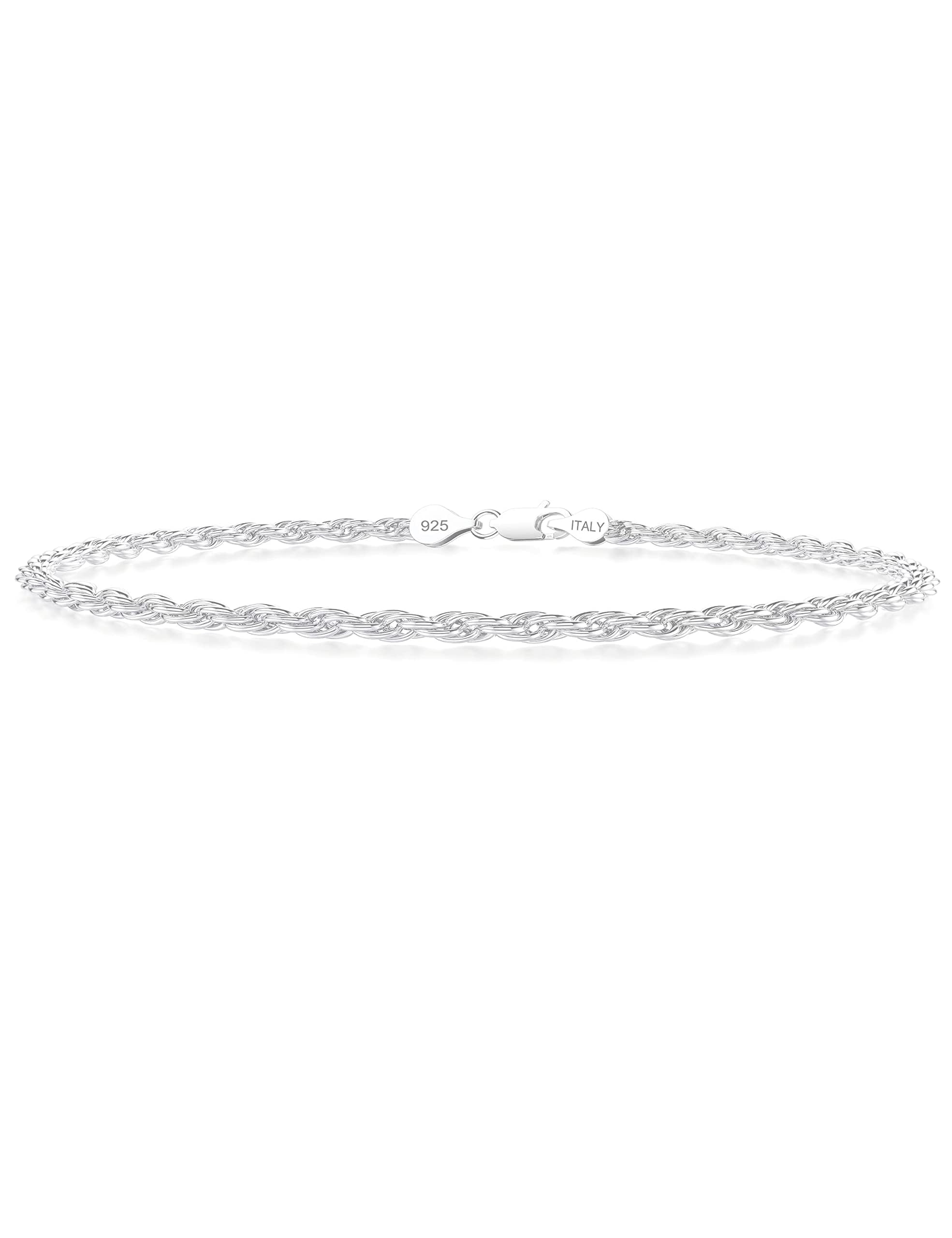 925 Sterling Silver Rope Chain Bracelet 2mm Silver Bracelet for Men Women