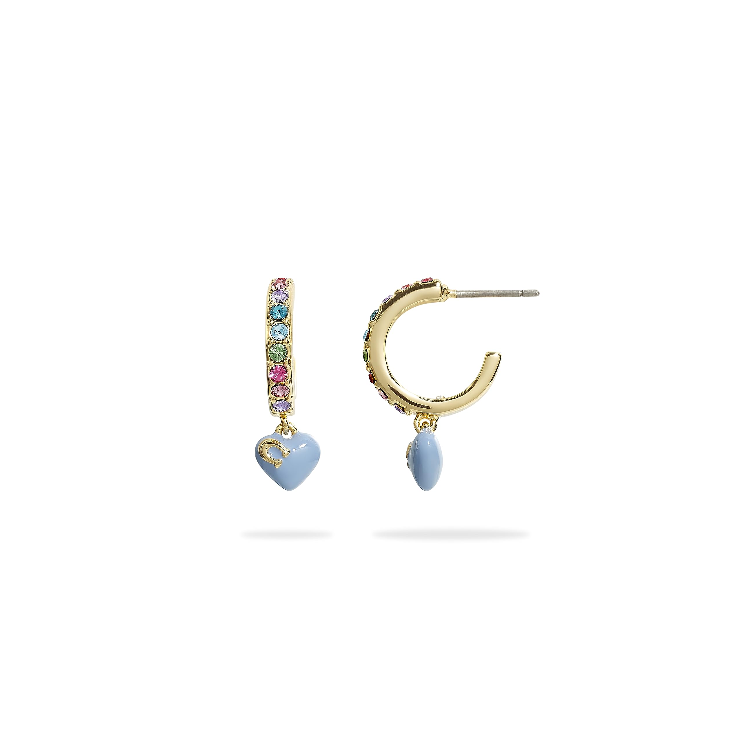 COACH Pave Enamel Heart Huggie Earrings Multi One Size