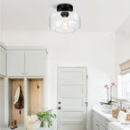 Lynnoland Industrial Semi Flush Mount Ceiling Light Black, Clear Glass Shade Ceiling Light Fixture, Farmhouse Light Fixtures for Hallway Corridor Kitchen Bathroom Bedroom Passway Foyer
