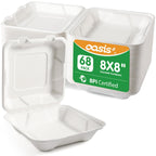 OasisSN 8×8", 68-Pack Disposable Clamshell Take Out Food Containers, Biodegradable Paper To Go Boxes for Burgers, Sandwiches, Fries & More (White)