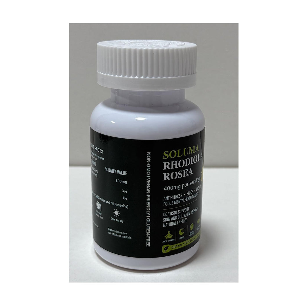Soluma Rhodiola Rosea Extract Supplement | 800 mg Per Serving (2 Vegetarian Capsules), Standardized 3% Salidroside & 1% Rosavins, Adaptogenic Herbal Supplement, 90 Capsules