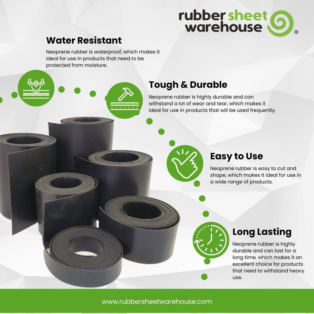 Neoprene Rubber Sheet, Rolls, Strips 3/32" (.093") Thick x 10" Wide x 10' Long Solid Rubber