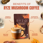 RYZE SUPERFOODS Mushroom Medium Roast Coffee Starter Kit, USDA Organic Instant Coffee with 6 Adaptogenic Mushrooms and for Energy, Focus, Digestion, Immunity with Lions Mane & Turkey Tail 60 Serving