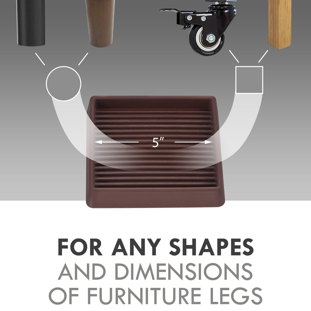 VOCOMO 5X5 Rubber Caster Cups, Non Slip Furniture Pads, Anti-Slip Gripper, Anti Skid Furniture Feet, Anti Slide Floor Protector for Bed Couch Stoppers - 8 Pack Brown