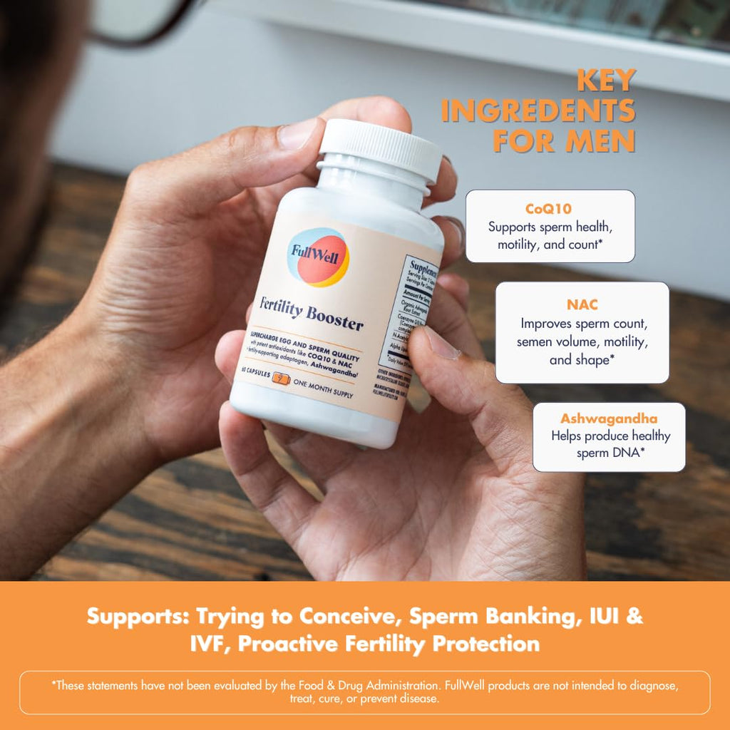 FullWell Fertility Booster - Conception Support for Men & Women - Supports Egg & Sperm Quality - Reproductive Health - CoQ10, Ashwagandha, NAC & ALA - 60 Count (30 Servings)