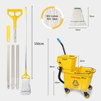 35Qt Commercial Mop Bucket with Side Press Wringer on Wheels and Drain Hose