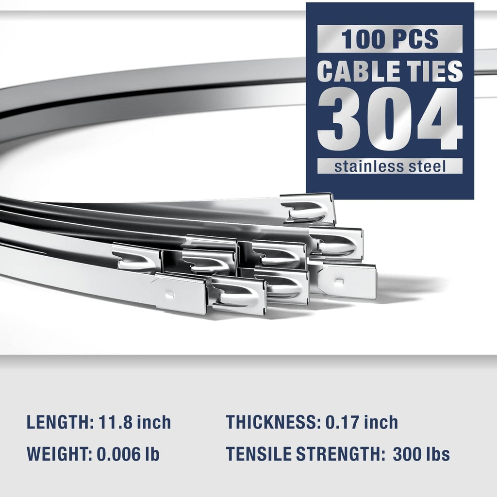 iCrimp One-Handed Stainless Steel Zip Tie Gun with 100pcs 11.8" Metal Cable Ties and Release Tool, WCT-319