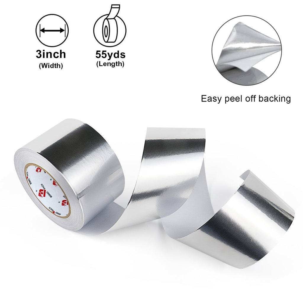 BOMEI PACK Aluminum Foil Tape,Heavy Duty Metal Duct Tape,High Temperature Silver Tape,Perfect for Sealing & Patching,HVAC,Air Ducts,Insulation and Metal Repair (3 Inch)