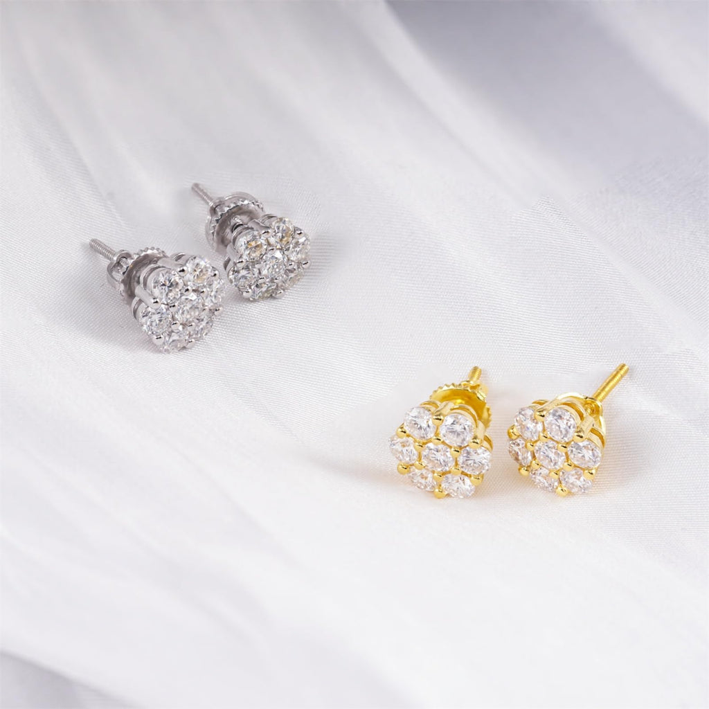 Delzzad Flower Stud Earrings, 925 Sterling Silver Moissanite Jewelry