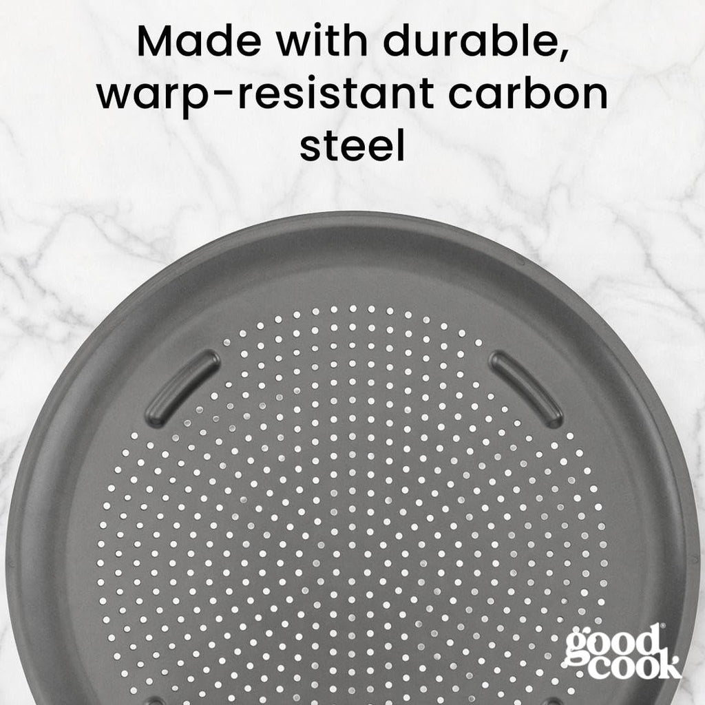 GoodCook AirPerfect Pizza Pan with Cutting Guides, 16-Inch, Gray