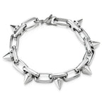 COOLSTEELANDBEYOND Men’s Stainless Steel Spiked Paperclip Link Bracelet With Lobster Clasp, Punk Rock Chain Wristband