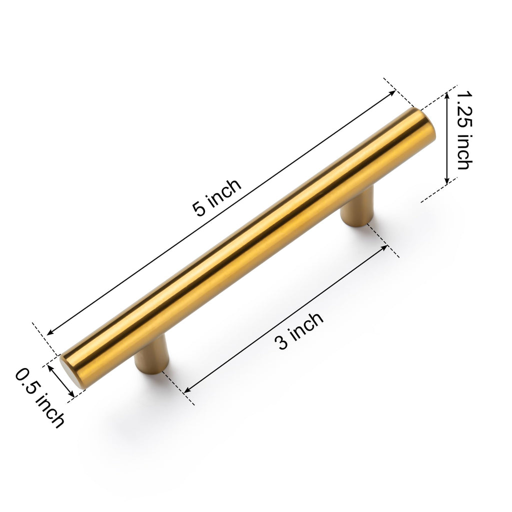 Aegero 15 Pack Cabinet Pulls Brushed Brass Stainless Cabinet Handles, for Kitchen and Bathroom Cabinets, 5 Inch Length, 3 Inch Hole Center