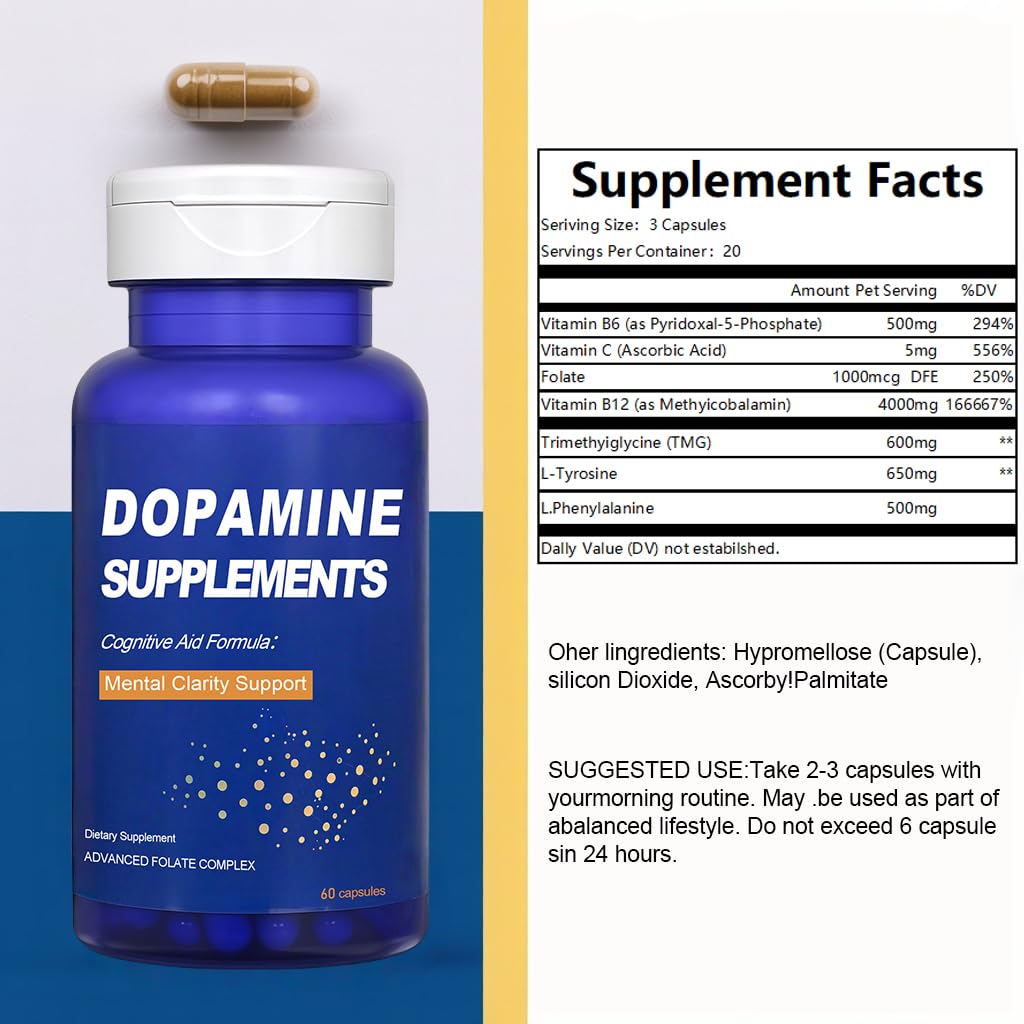 CJMJIM Dopamine Brain Food - 60 Veg Capsules | All Natural Neurotransmitter Support for Mental Alertness | Promotes Dopamine Production | Brain Food with L - Phenylalanine, L - Tyrosine (1)