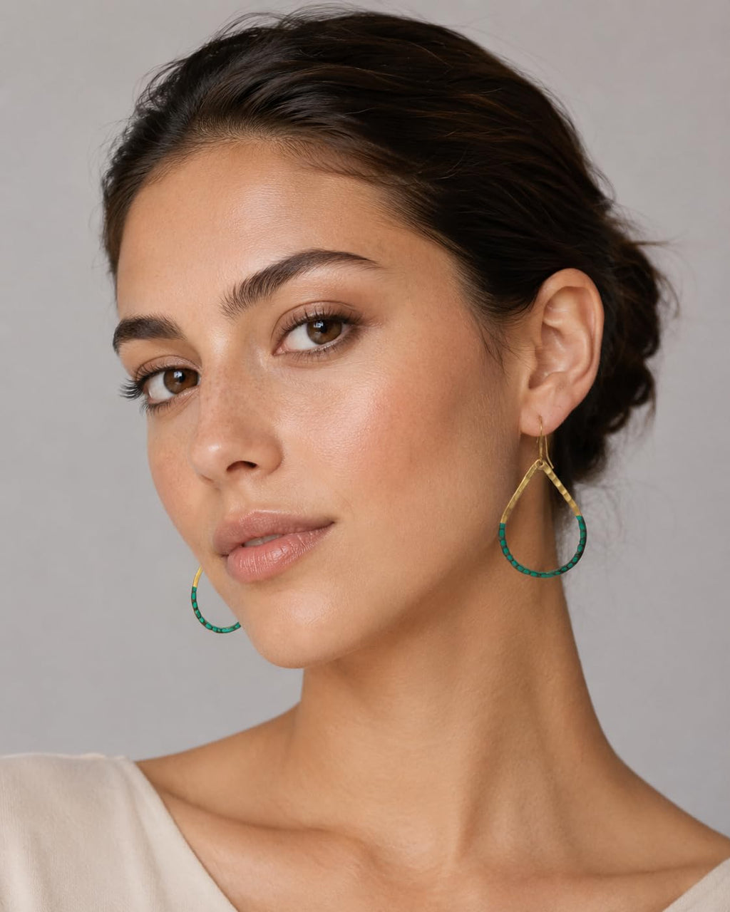 SPUNKYsoul Handmade Boho Open Teardrop Gold Patina Dangle Earrings for Women (Gold/Patina)