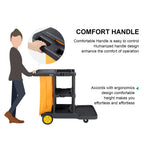 TUFFIOM Extra Large Commercial Traditional Cleaning Janitorial 3-Shelf Cart, 500 Lbs Capacity Housekeeping Cart, 42.5" L x 18.7" W x 37.6" H, Wheeled with 22 Gallon Yellow VinylBag Cover w Lid, Black