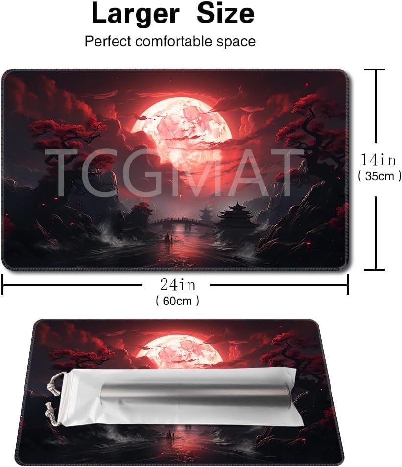 MTG Playmat Size 24x14in Free Storage Bags Non-Slip Backing Printing, Ideal for Card Game Enthusiasts TCG Playmat (No with Zone,Blood Moon Secrets)