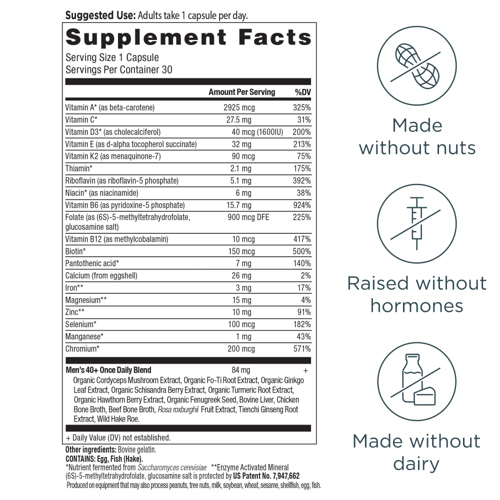 Ancient Nutrition Multivitamin for Men, Multi Men's 40+ Once Daily Vitamin Supplement, Magnesium, Vitamin A, Methylated B and K2, Supports Immune System , 30 Ct