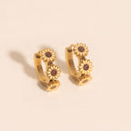 Oh Clementine 3D Sunflower Huggie Hoop Adjustable Clasp Earrings for Women- 316L Stainless Steel with 18k PVD Gold Coating