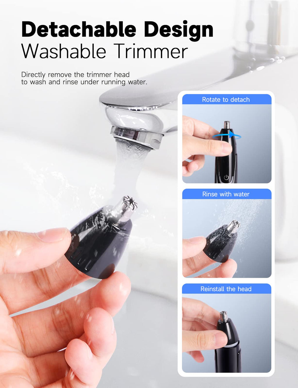 ZORAMI Rechargeable Ear and Nose Hair Trimmer - 2025 Professional Painless Eyebrow & Facial Hair Trimmer for Men Women, Powerful Motor and Dual-Edge Blades for Smoother Cutting Black