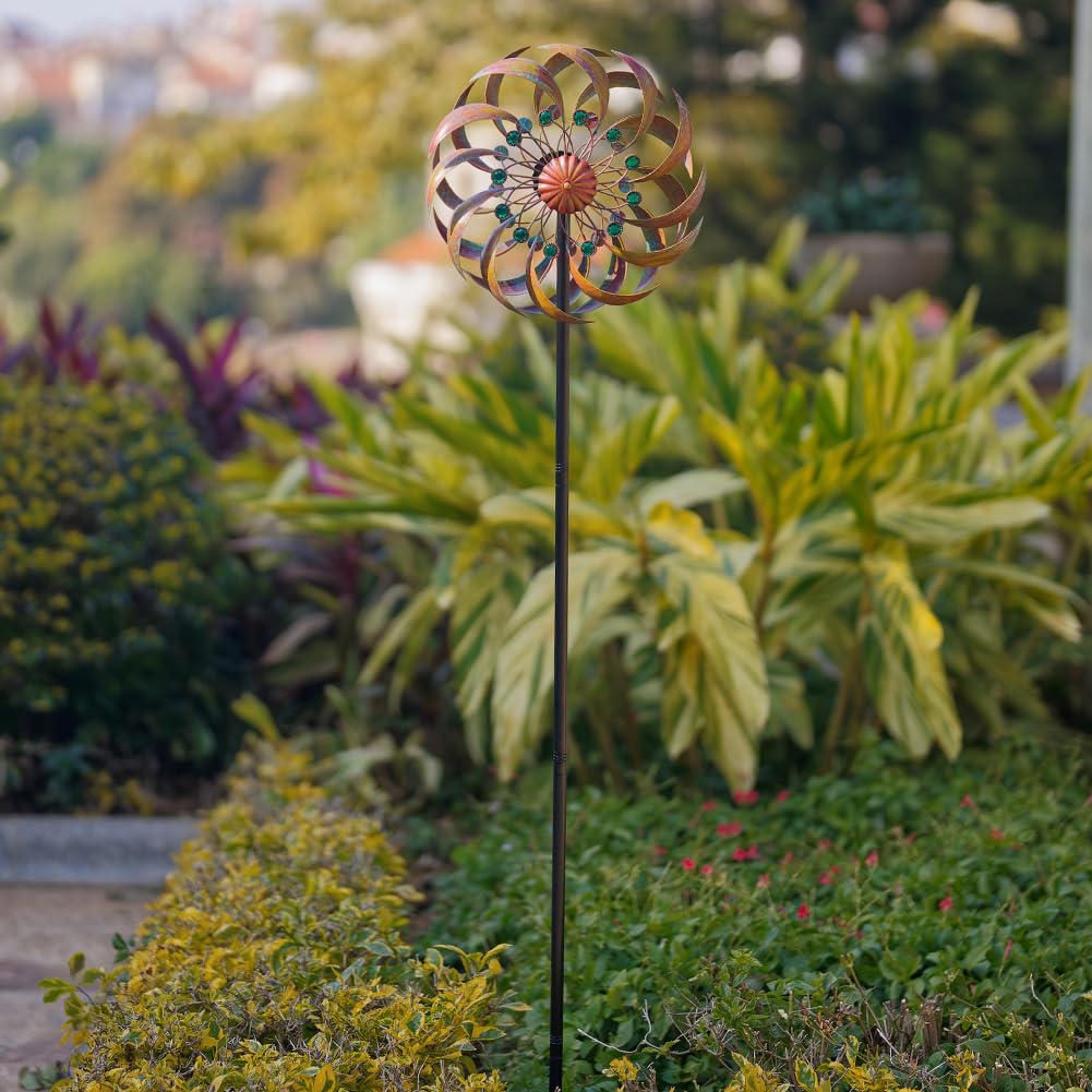 VEWOGARDEN Garden Metal Wind Spinners Outdoor Kinetic Wind Sculptures & Spinners for Yard Lawn Patio Decorations, Copper Green